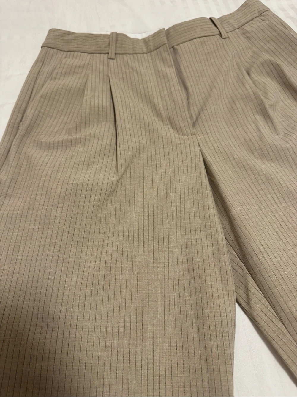 Aritzia The Effortless Pant — Beige Pinstripe